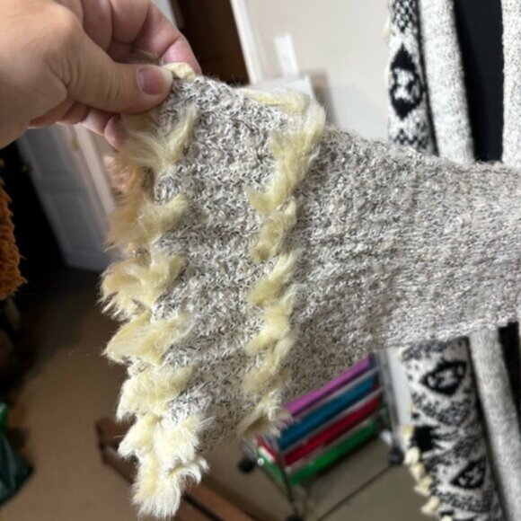 Venus Women’s Large Chic Boho Knit Cardigan Longline Faux Fur Fringe Hook&Eye - Picture 10 of 12